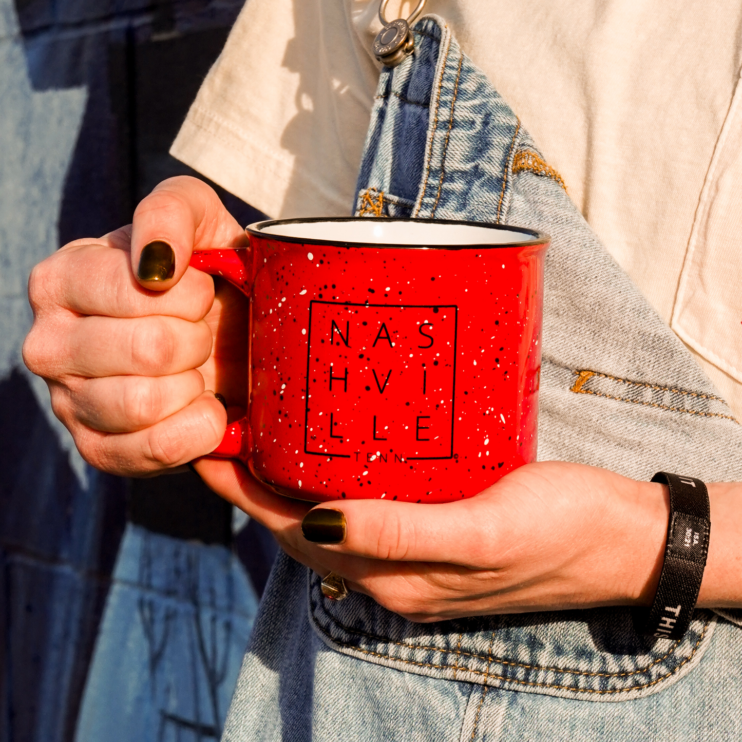 Nashville Square© Campfire Mug | Speckled Ceramic Coffee Cup [Red]