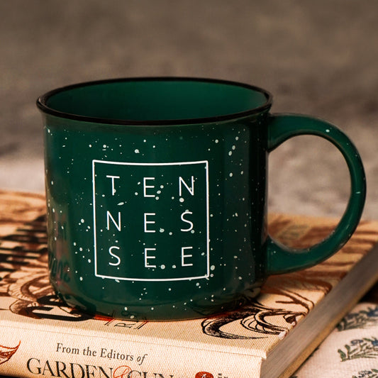 Tennessee Square© Campfire Mug | Speckled Ceramic Coffee Cup [Emerald]