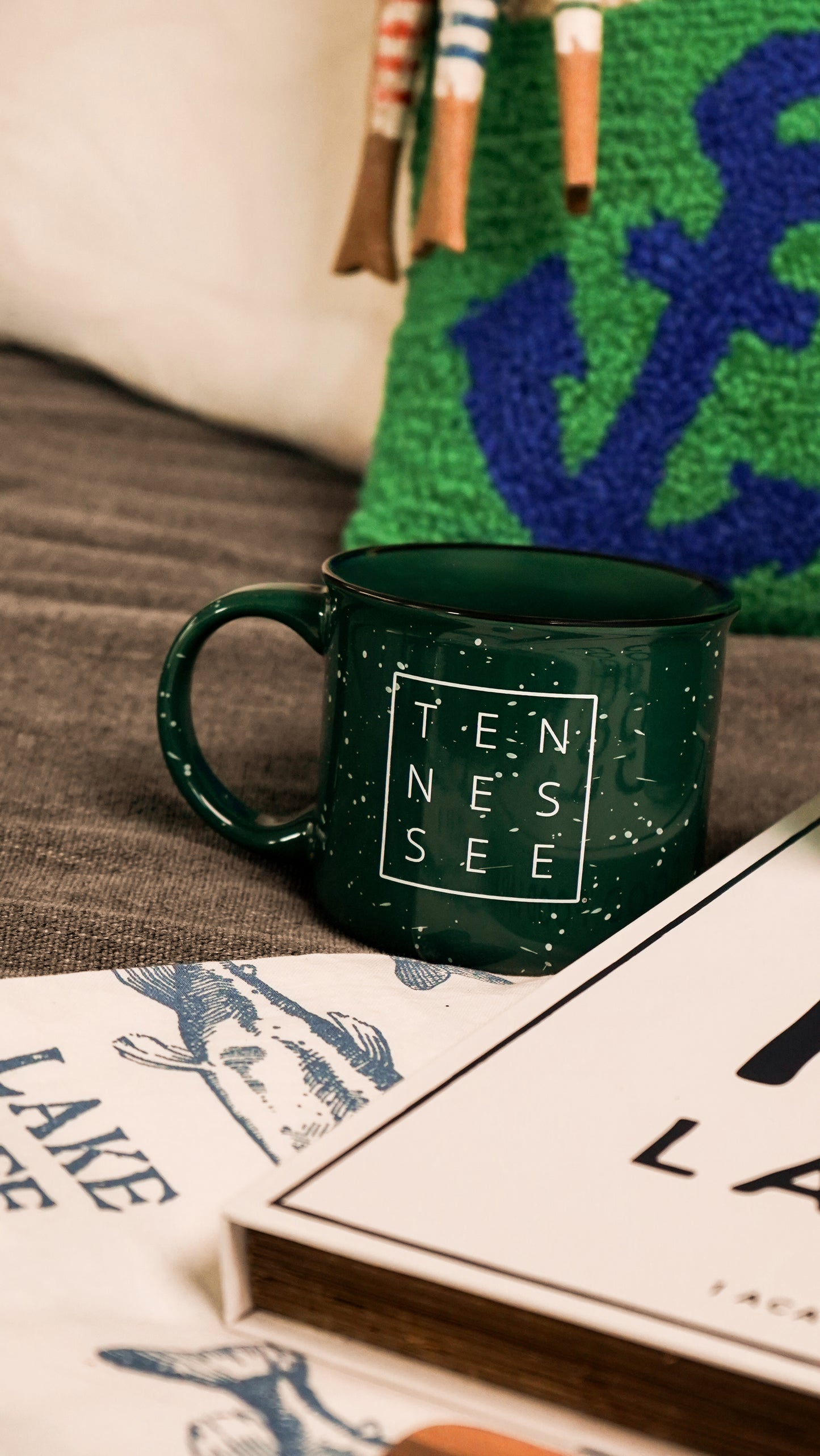 Tennessee Square© Campfire Mug | Speckled Ceramic Coffee Cup [Emerald]