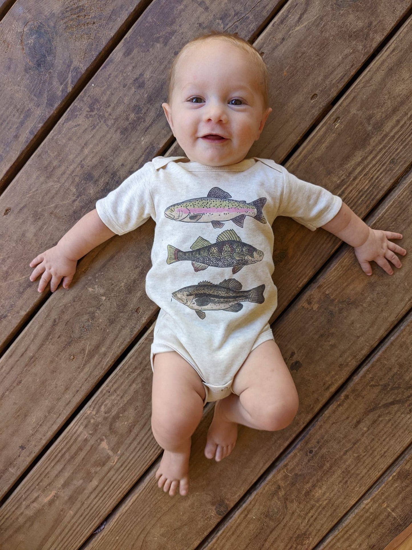 Three Fish Country Western Baby Onesie [Natural]