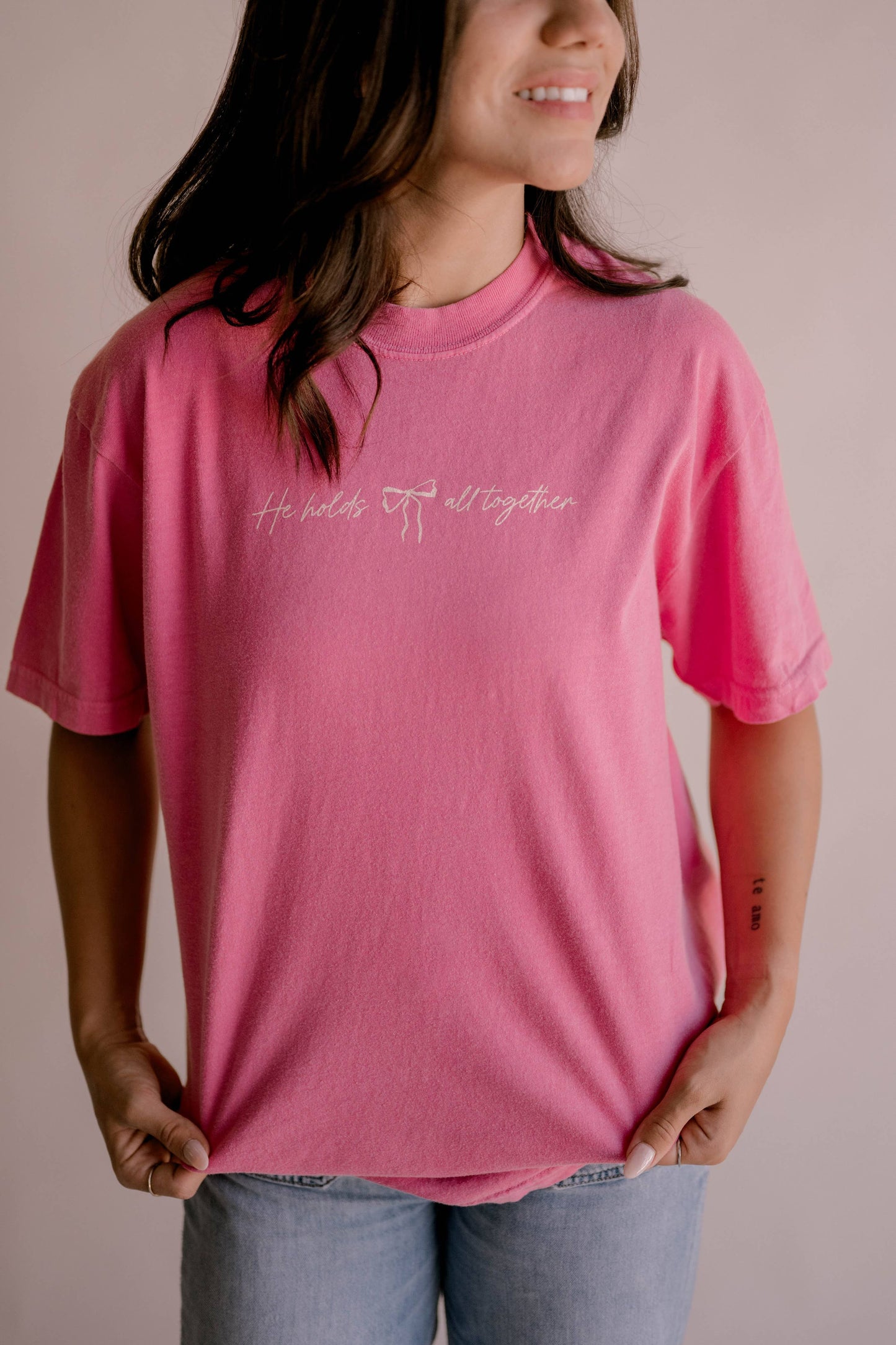 He Holds All Together Faith Tee [Pink]