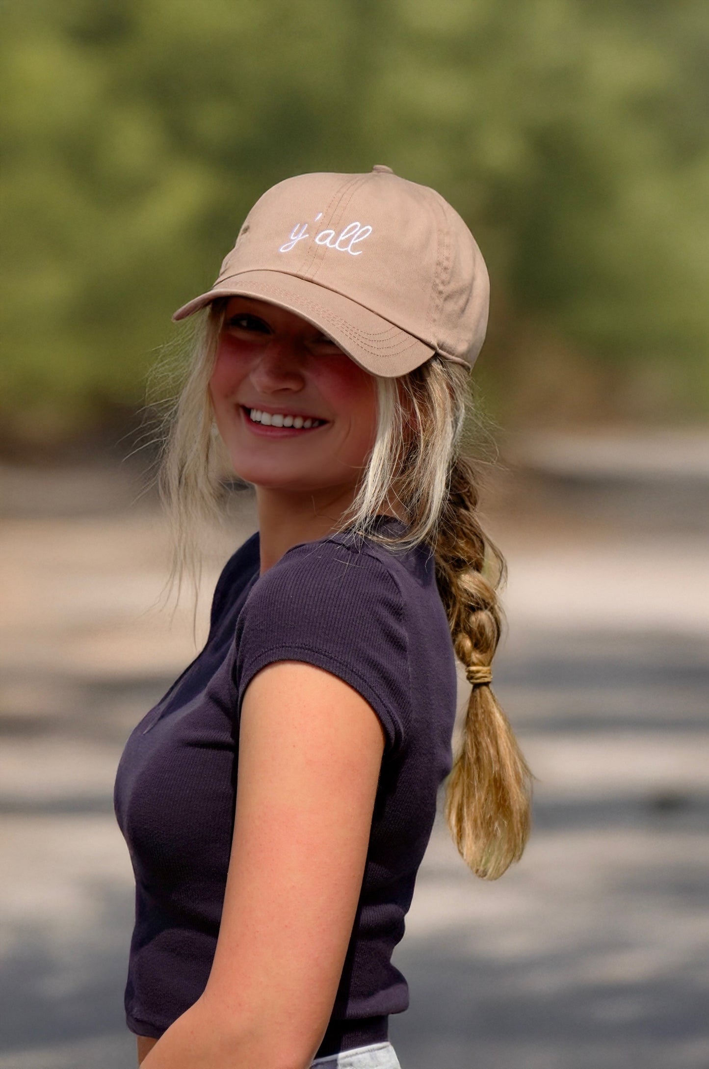 Y'all Script Embroidered Baseball Cap [Taupe]