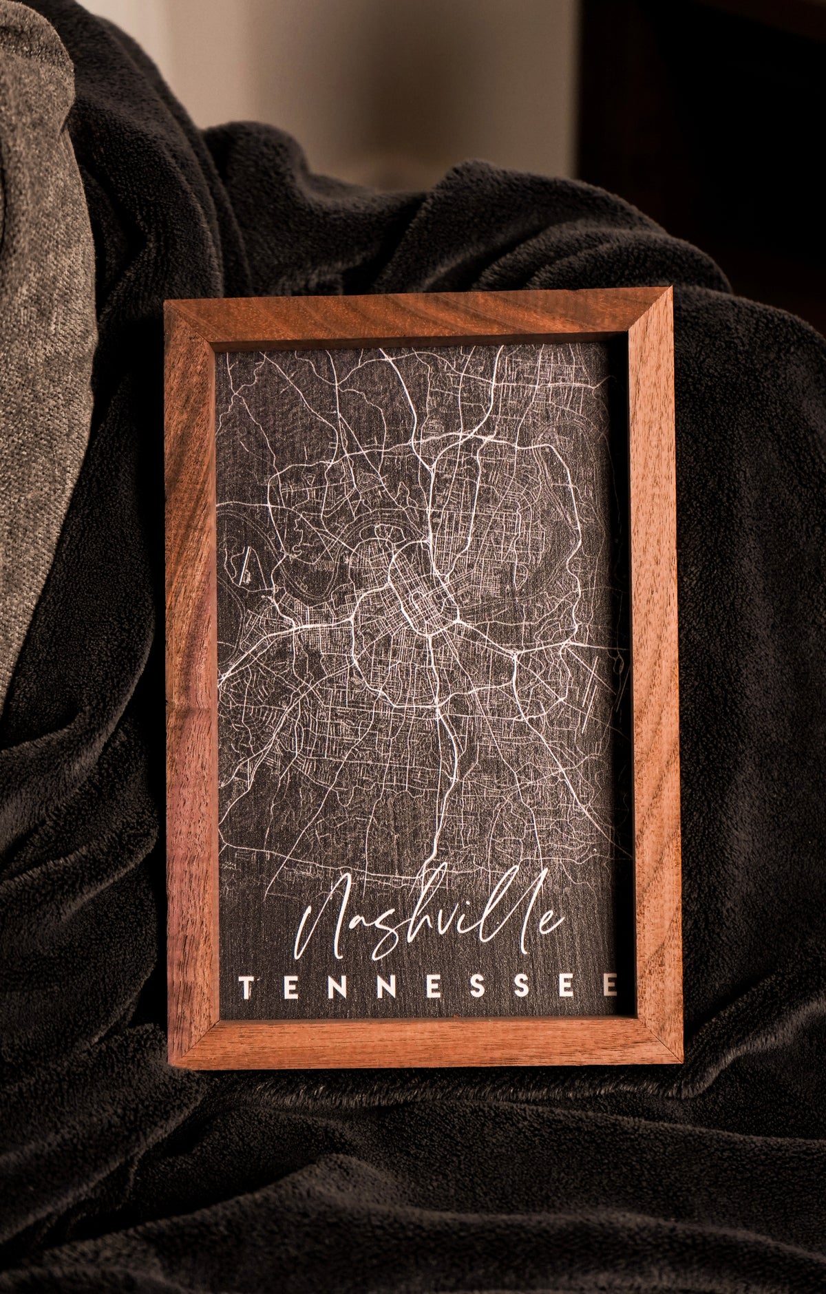 Nashville Coordinates Map Wood Sign [Black]