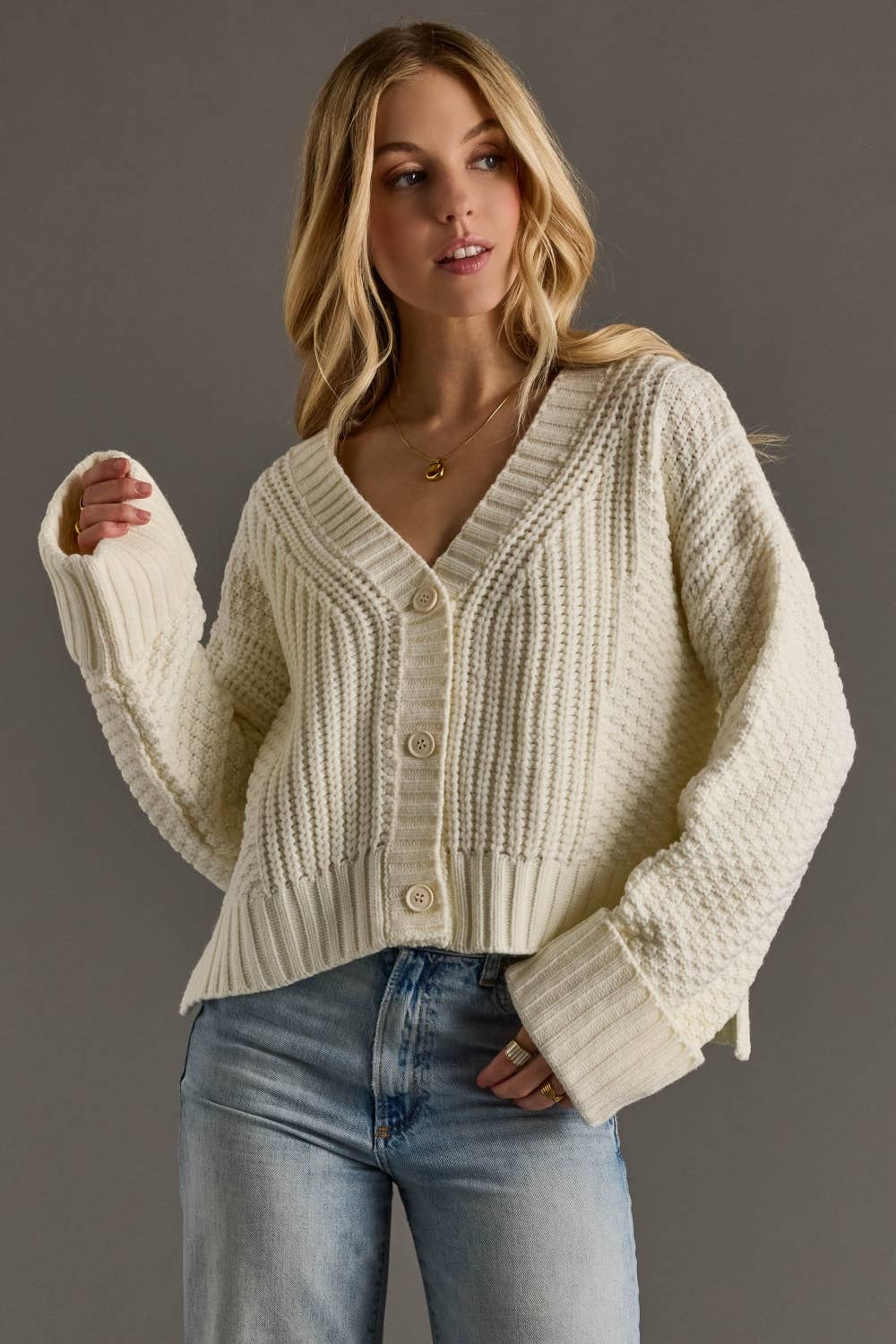 Knit Button Up Cardigan [Ivory]