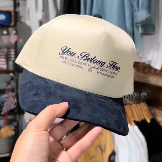You Belong Here Suede Bill Trucker Hat | Navy
