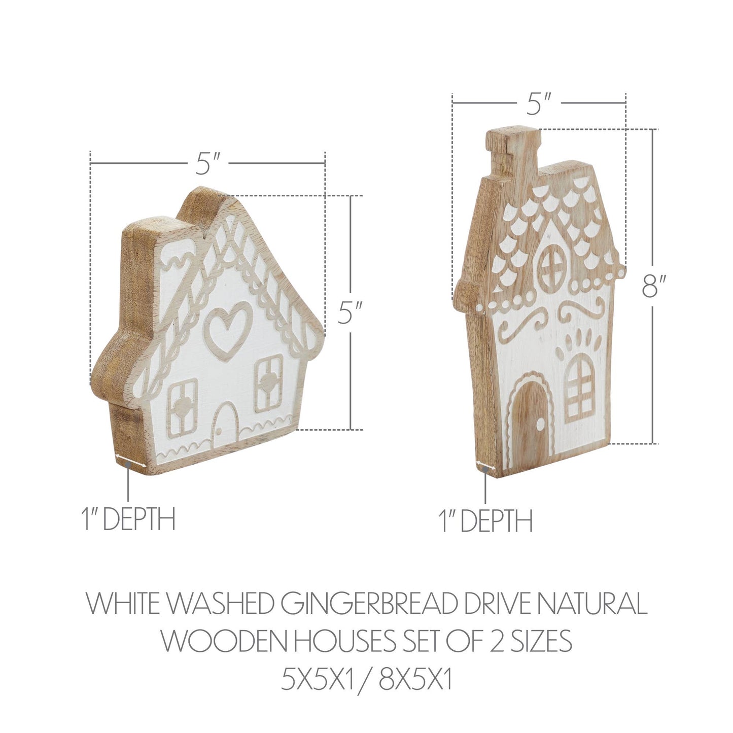 White Washed Gingerbread Drive Natural Wooden Houses Set of 2 - 5x5x1/8x5x1