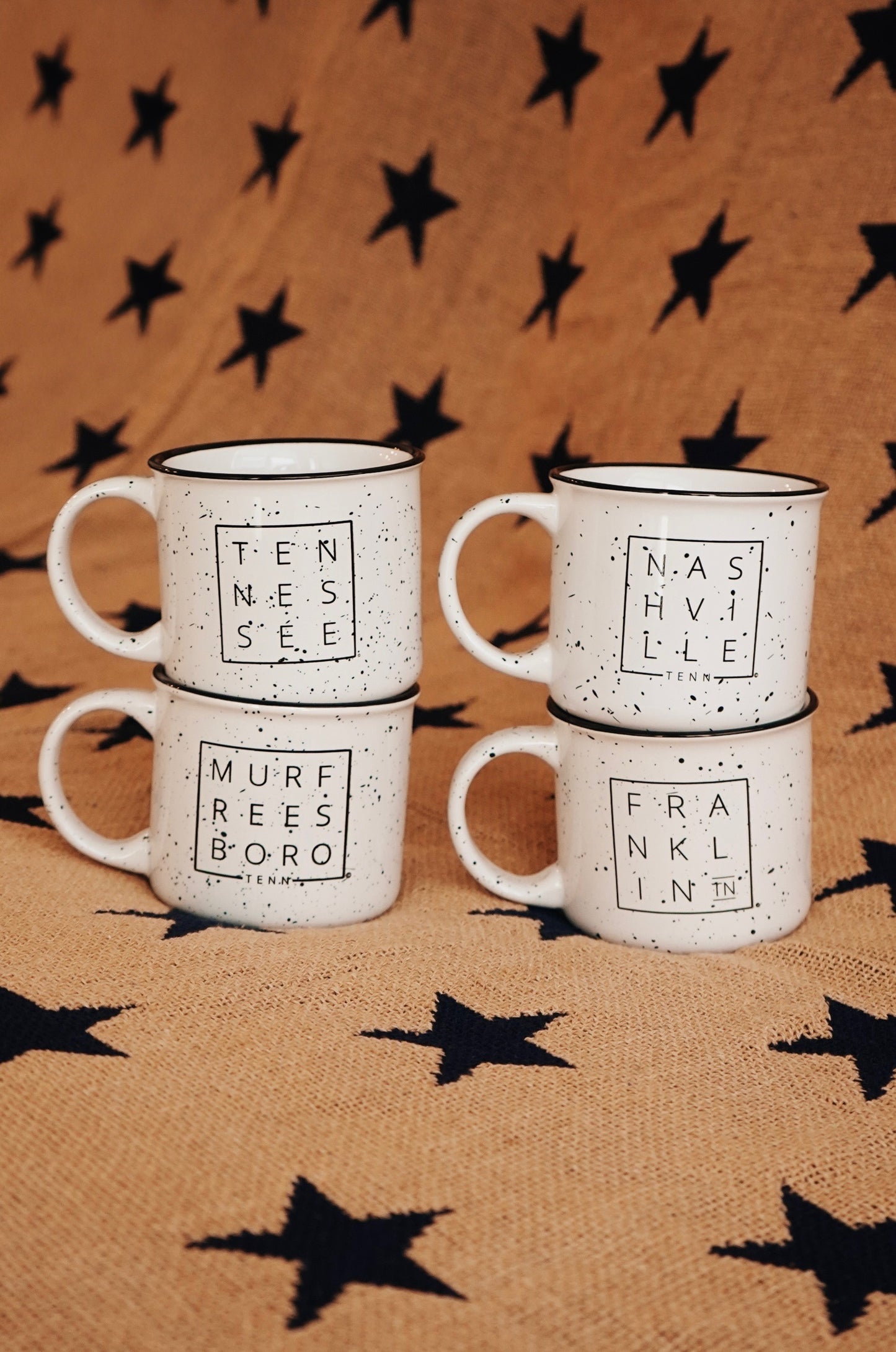 Tennessee Square© Campfire Mug | Speckled Ceramic Coffee Cup [White]