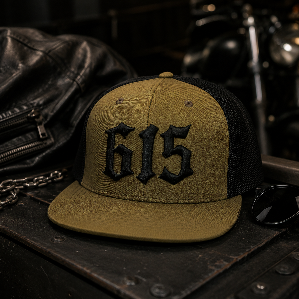 615 Wool Flatbill Trucker Hat [Loden/Black] | Black Collection