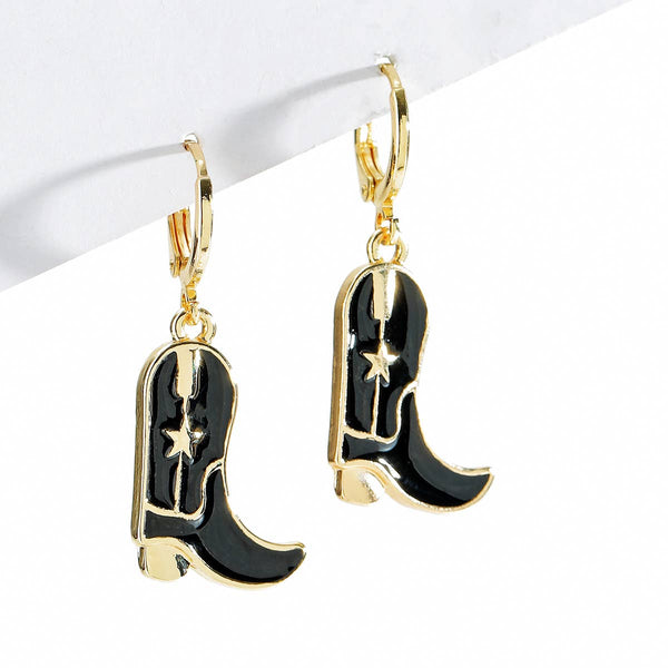 Black Cowboy Boots Drop Earrings [Black]