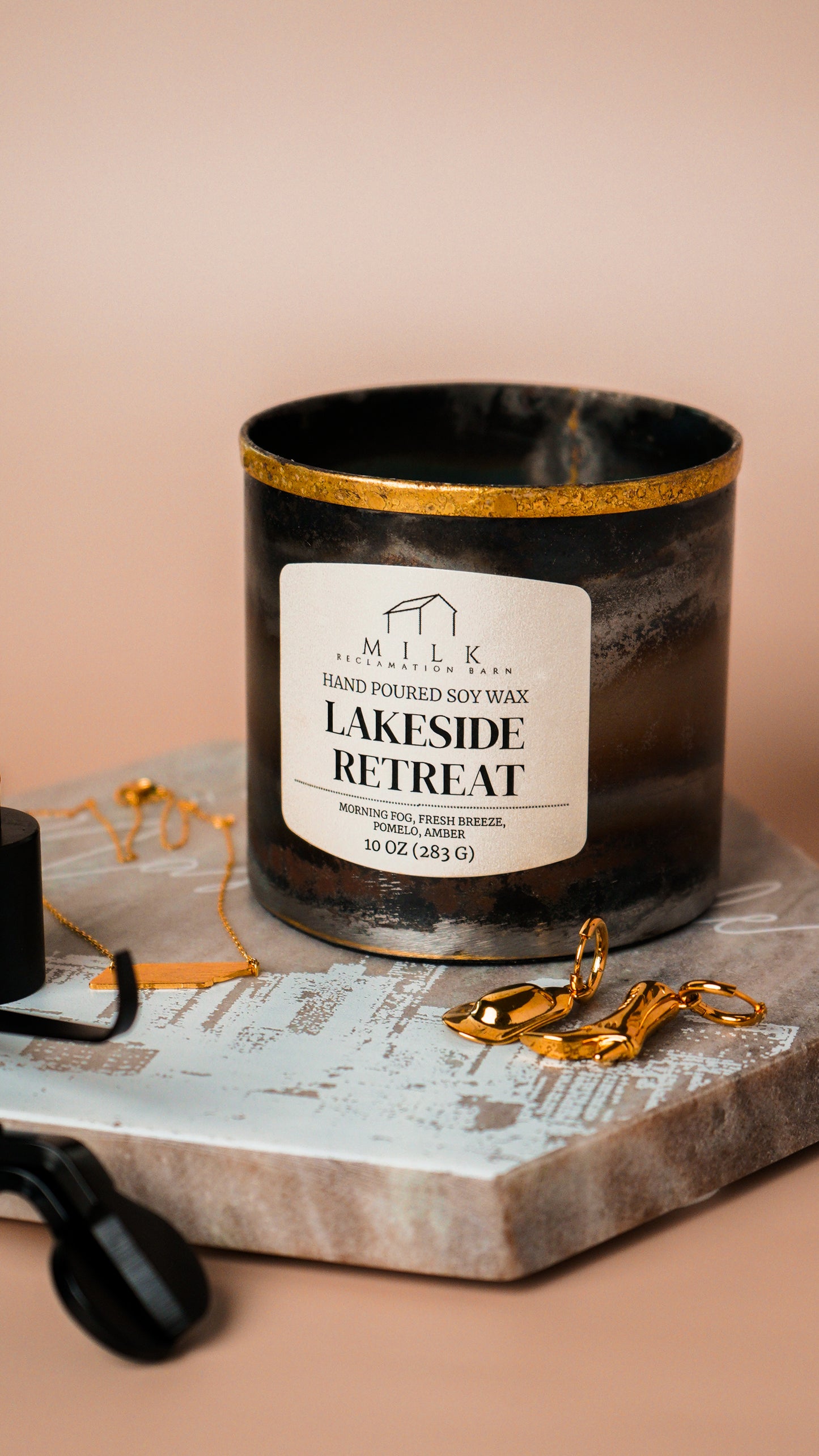Lakeside Retreat Soy Candle | Rustic Barn Metal 10 oz