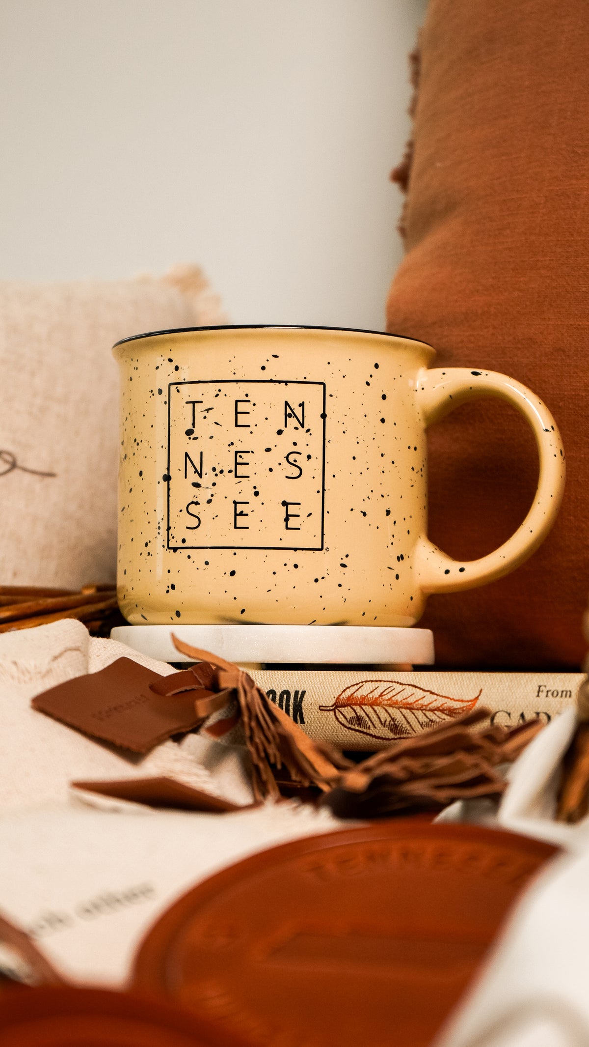 Tennessee Square© Campfire Mug | Speckled Ceramic Coffee Cup [Yellow]