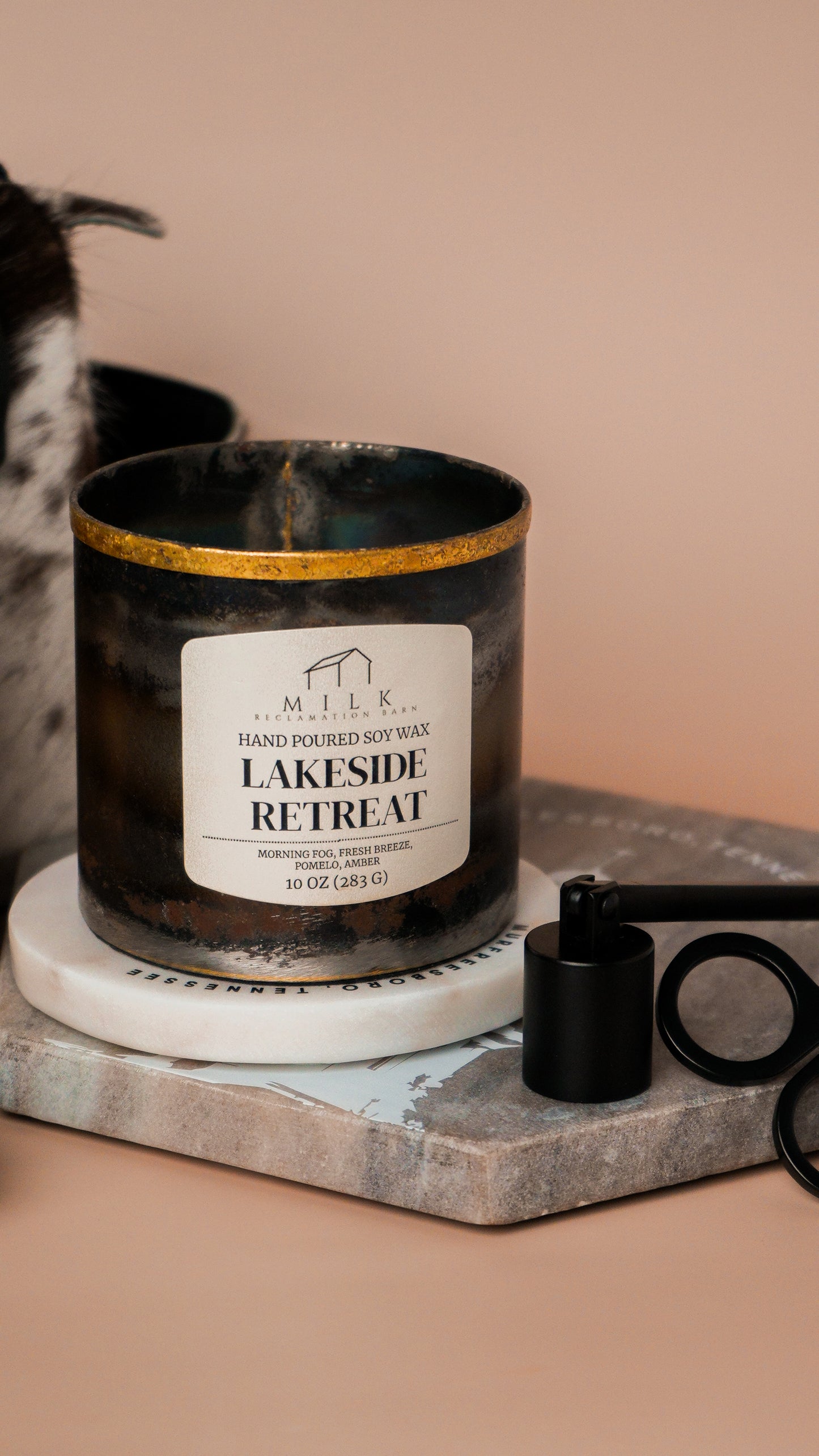 Lakeside Retreat Soy Candle | Rustic Barn Metal 10 oz
