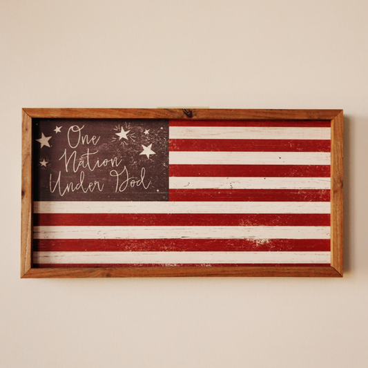 One Nation Under God Flag Wood Sign