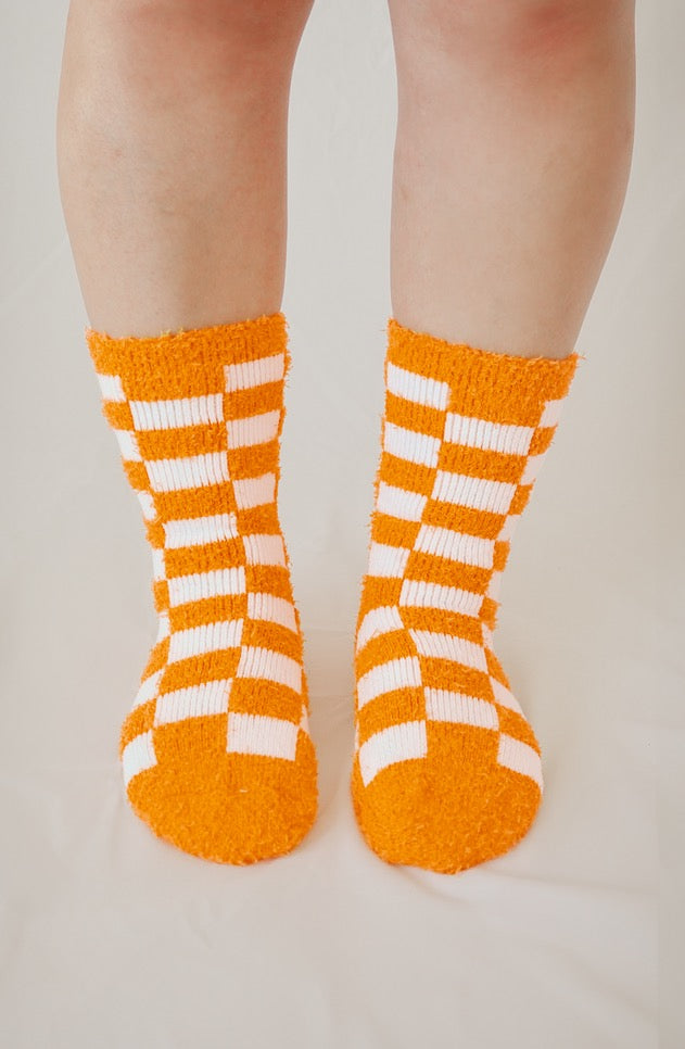 Orange Checkerboard Snuggle Socks