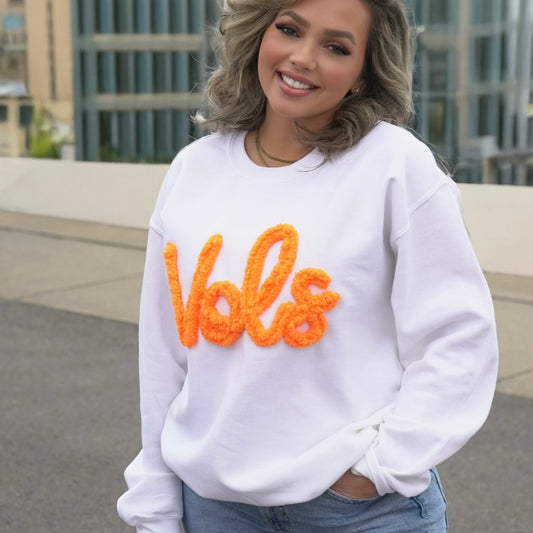 Vols Chenille Script Sweatshirt [White/Orange]