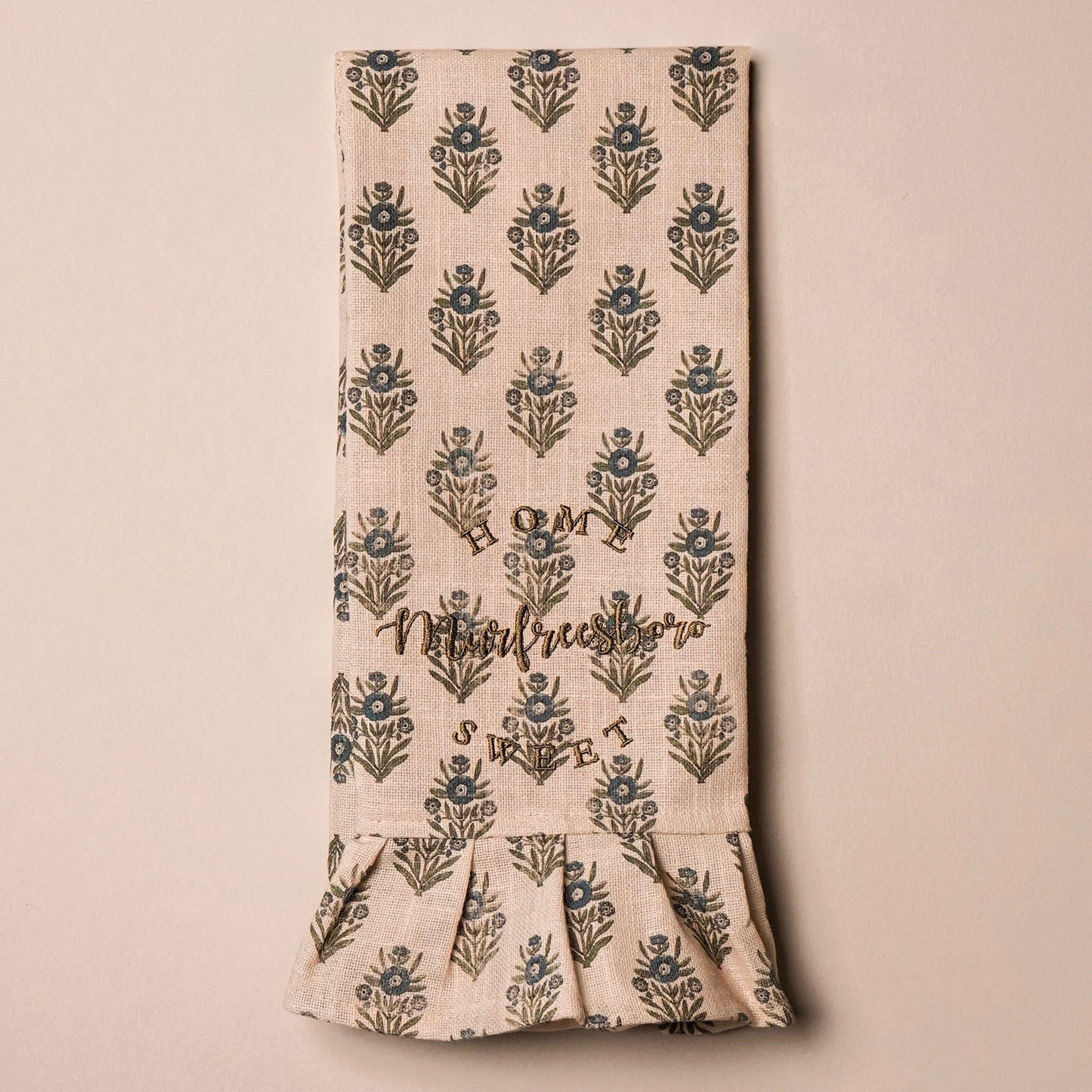 Blue Block Print Silhouette Tea Towel