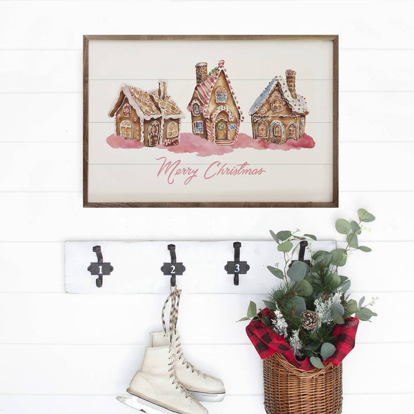 Pink Gingerbread Houses Wood Sign