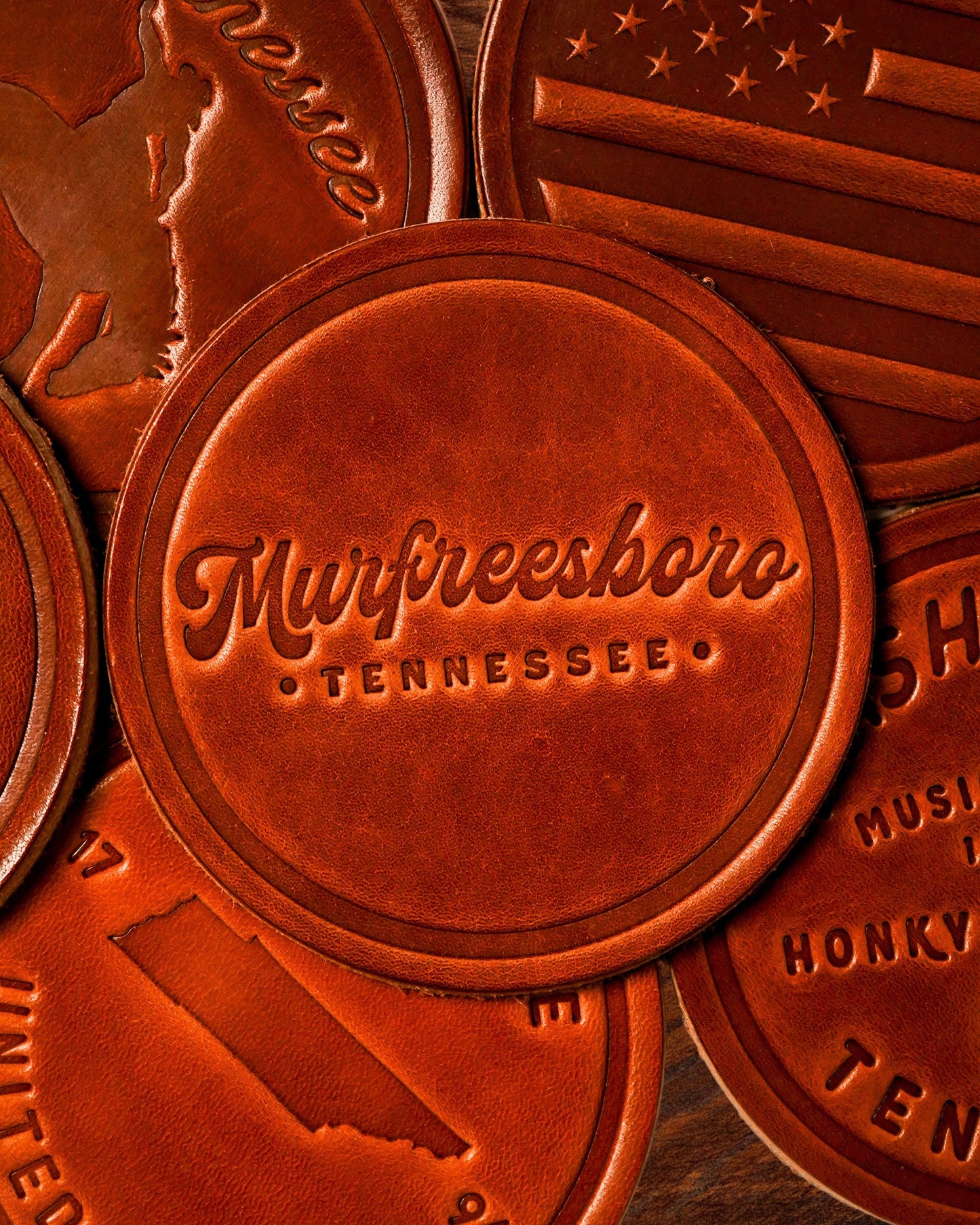 Murfreesboro Script Leather Coaster