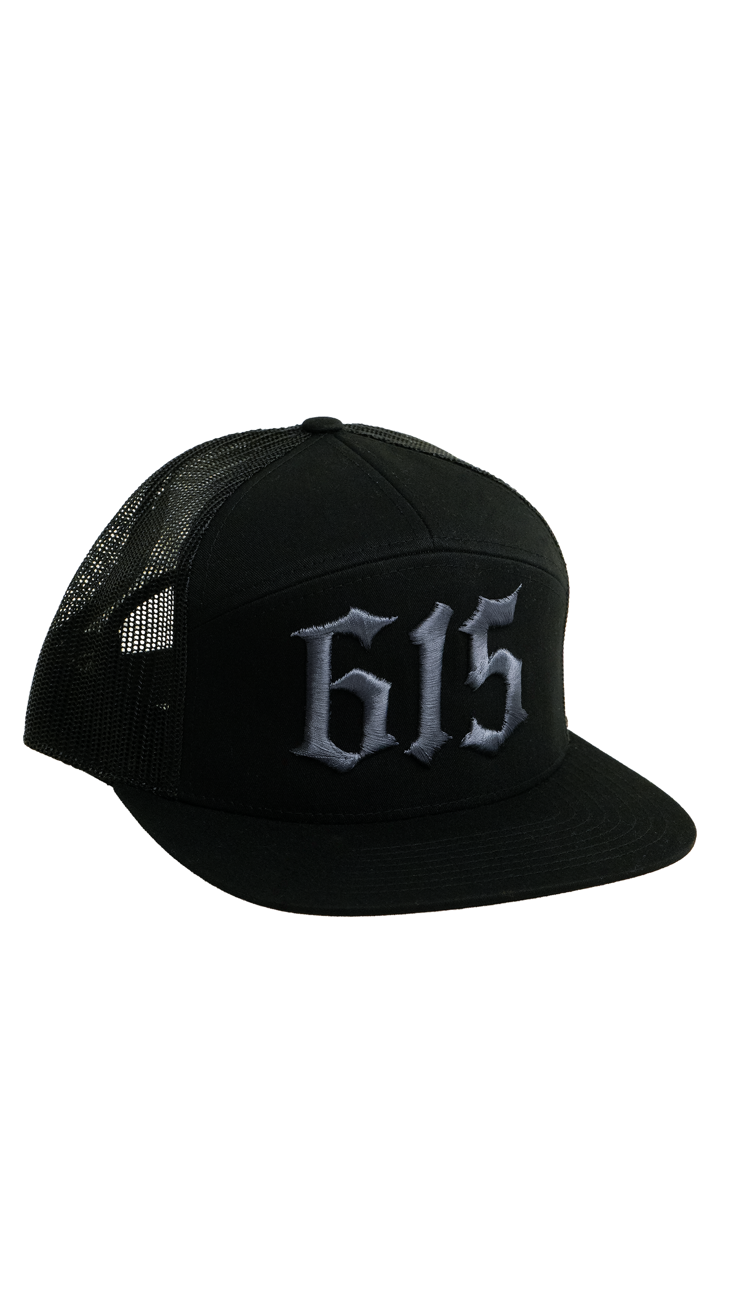 615 7 Panel Trucker Hat [Black w/ Grey]