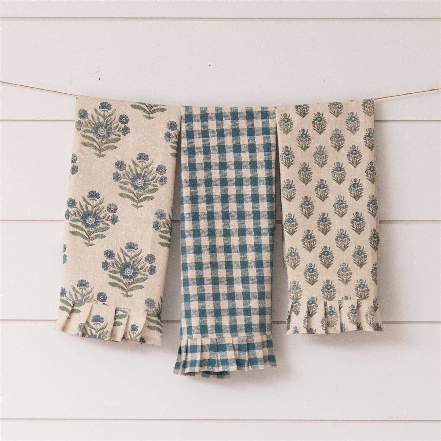Blue Block Print Silhouette Tea Towel