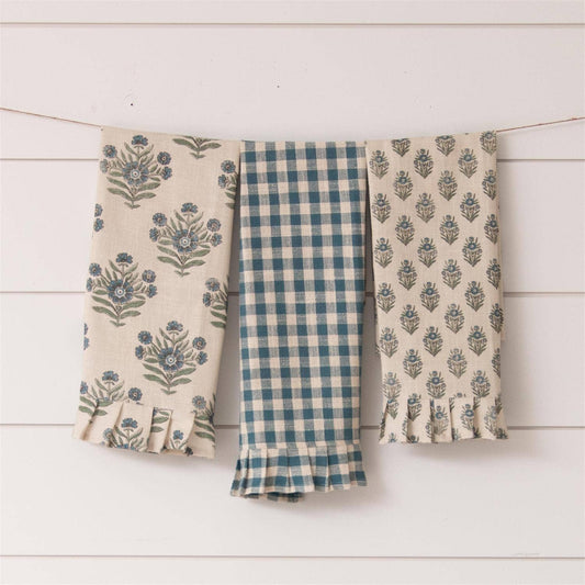 Blue Block Print Silhouette Tea Towel