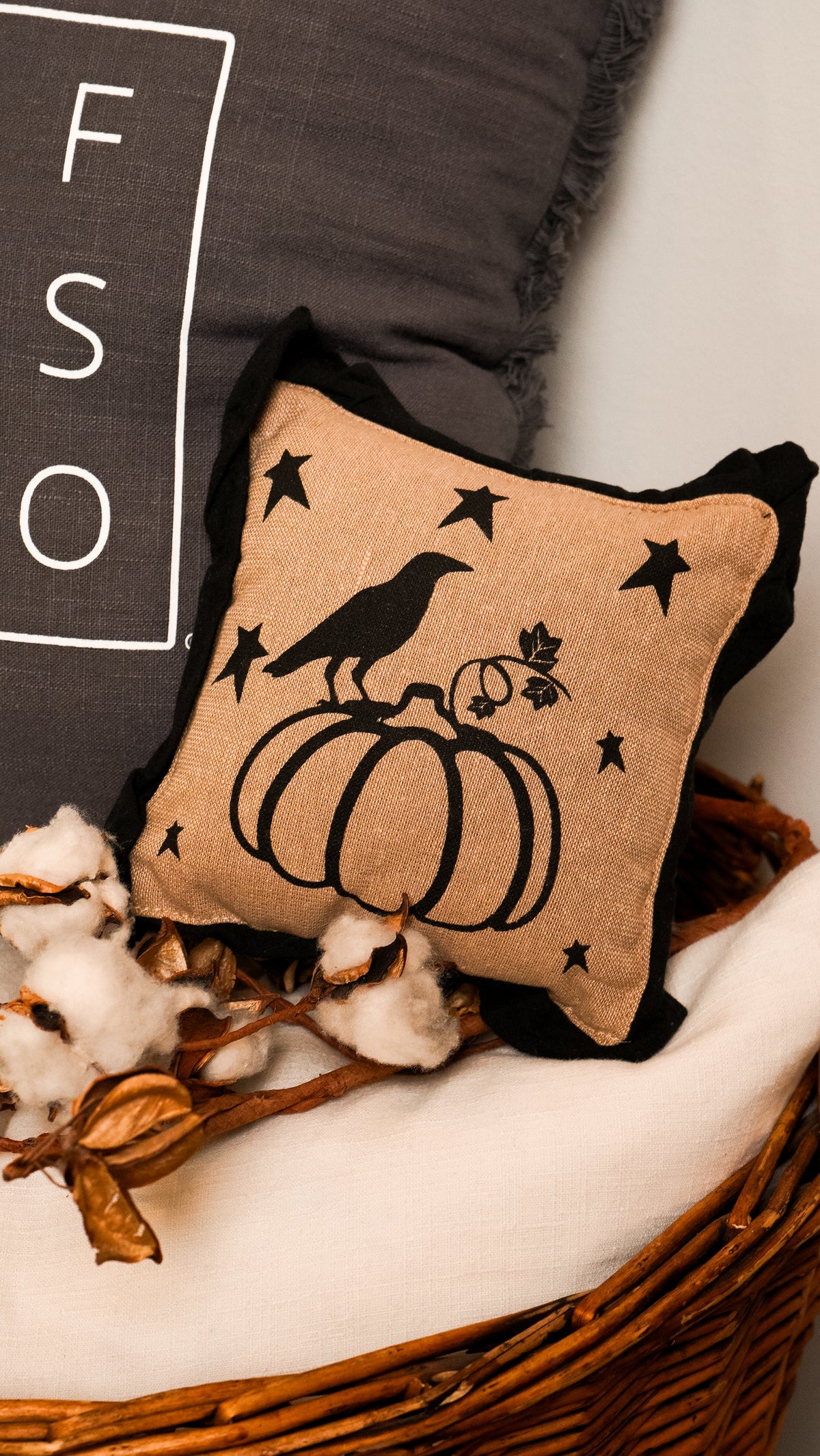 Raven Harvest Primitive Pumpkin Pillow