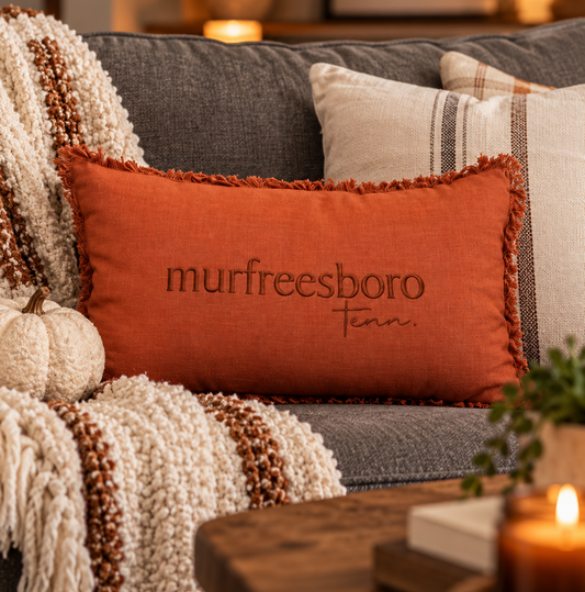 Tone on Tone Fringe Murfreesboro Pillow Small [Rust]