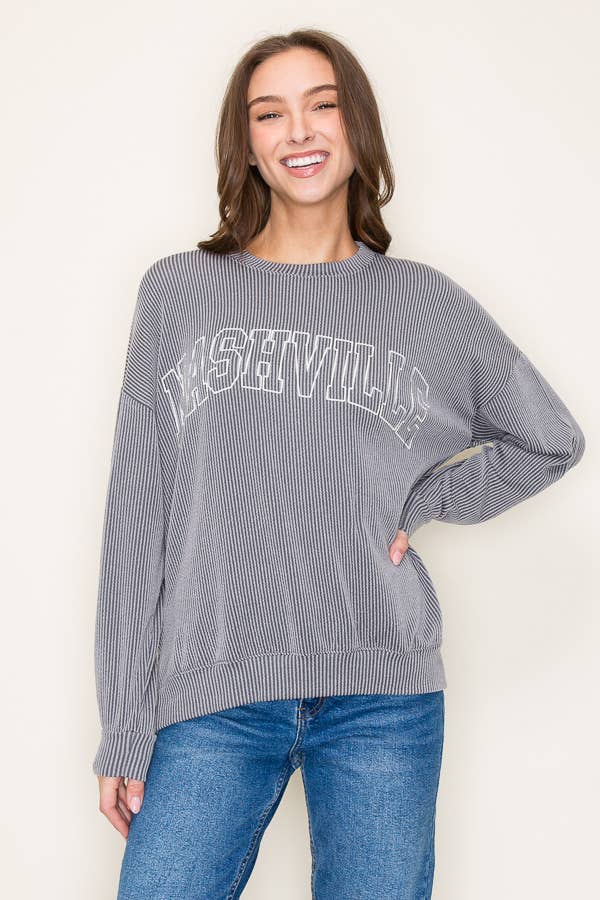 Nashville Ribbed Graphic Sweatshirt [Charcoal]