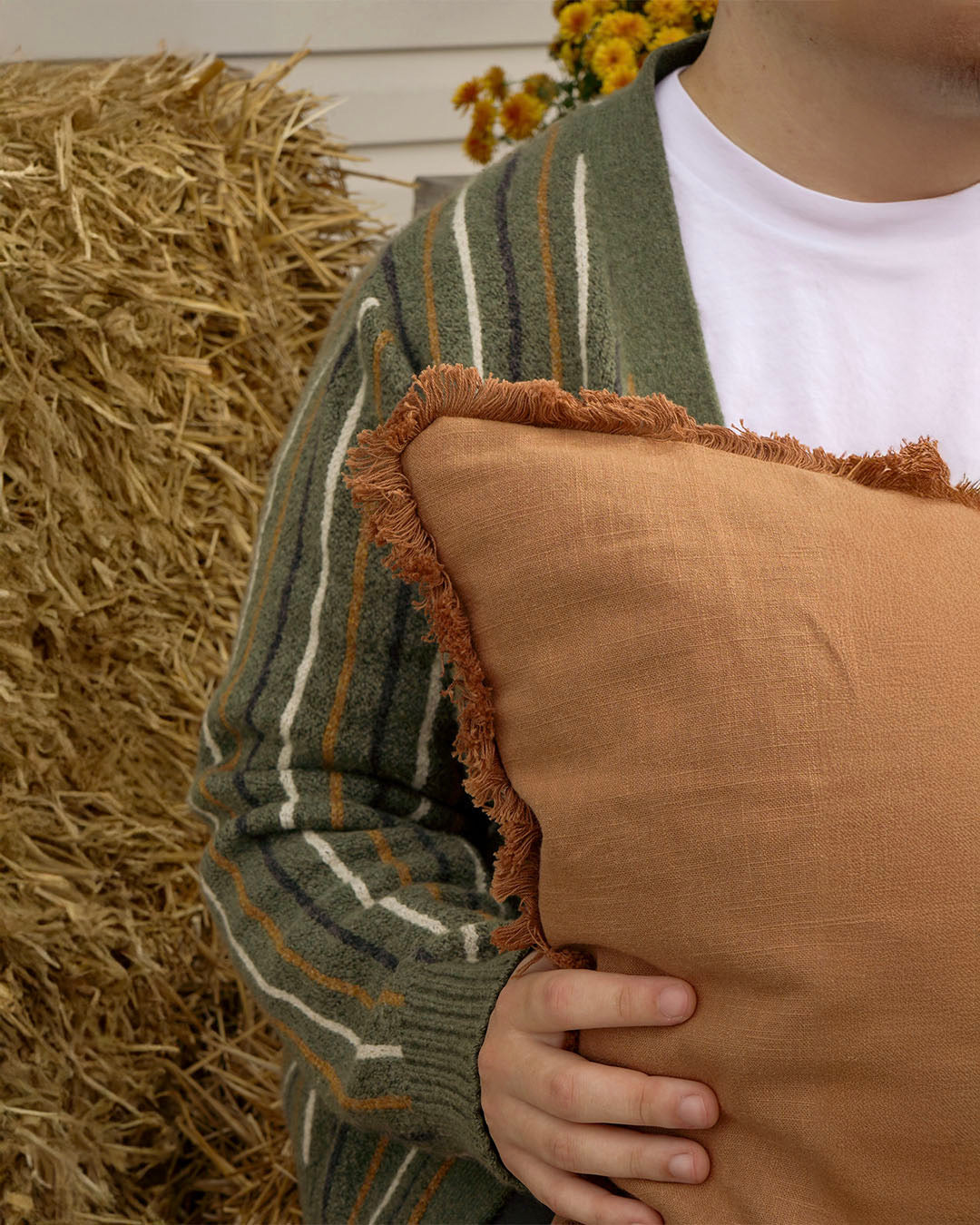 Tone on Tone Fringe Murfreesboro Pillow Large [Rust]