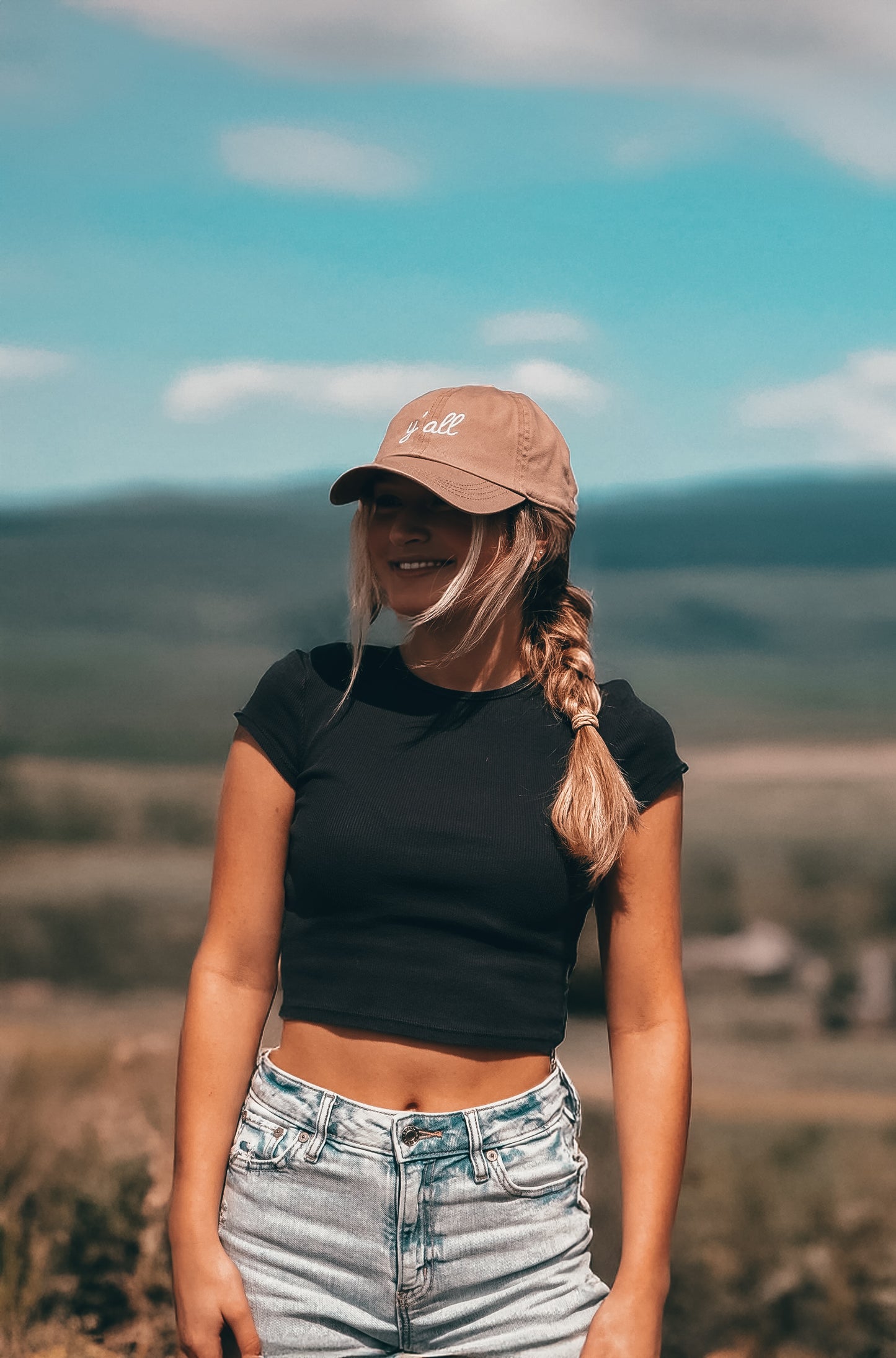 Y'all Script Embroidered Baseball Cap [Taupe]
