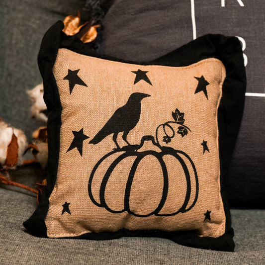 Raven Harvest Primitive Pumpkin Pillow