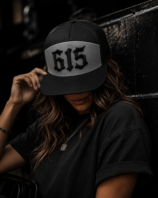 615 7 Panel Trucker Hat | Black Collection