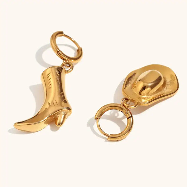 Cowboy Boot + Hat 18K Gold Plated Dangle Earrings