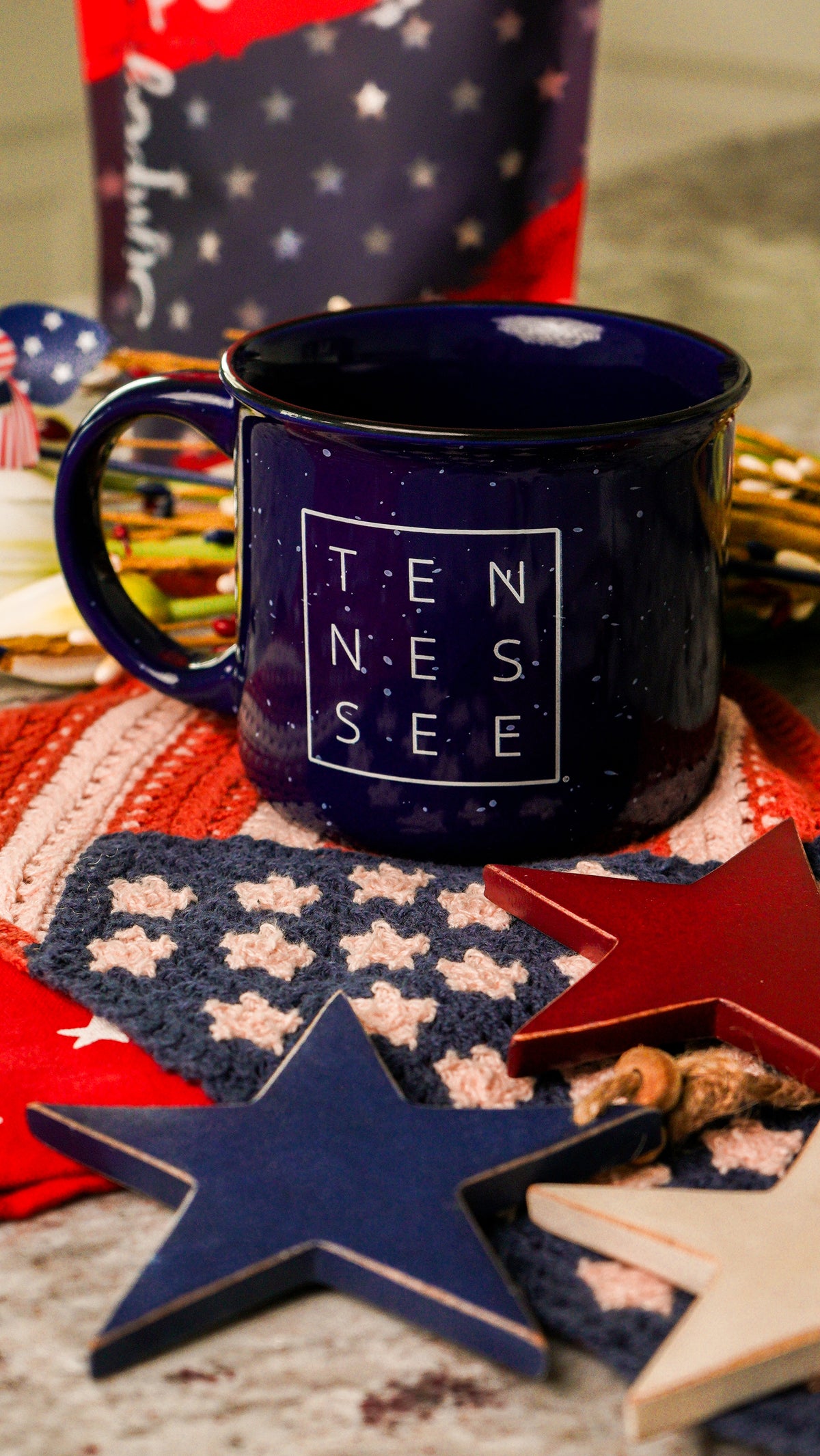 Tennessee Square© Campfire Mug | Speckled Ceramic Coffee Cup [Blue]