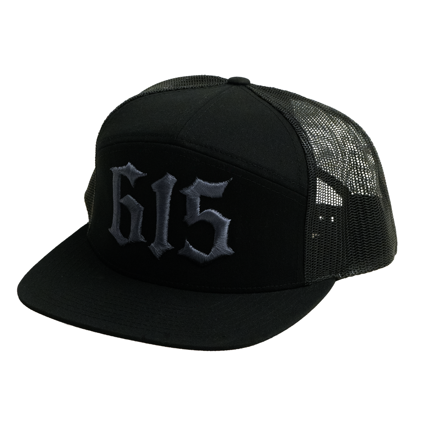 615 7 Panel Trucker Hat [Black w/ Grey]