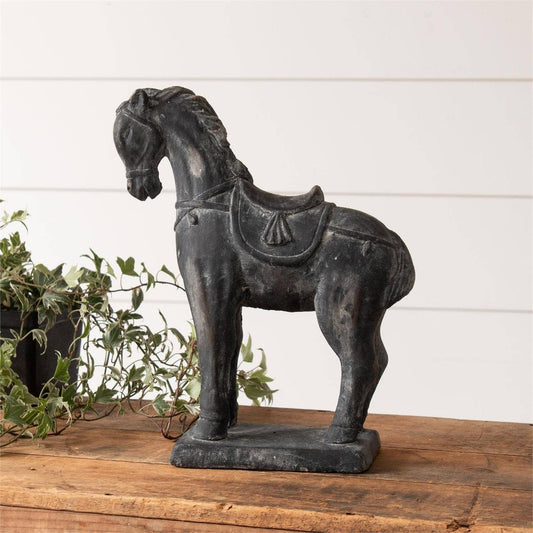 Black Distressed Cement Horse Statue