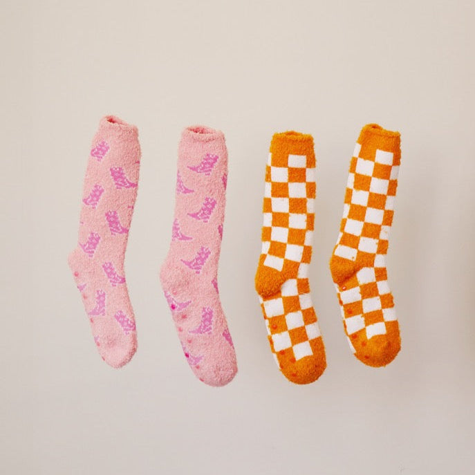 Orange Checkerboard Snuggle Socks