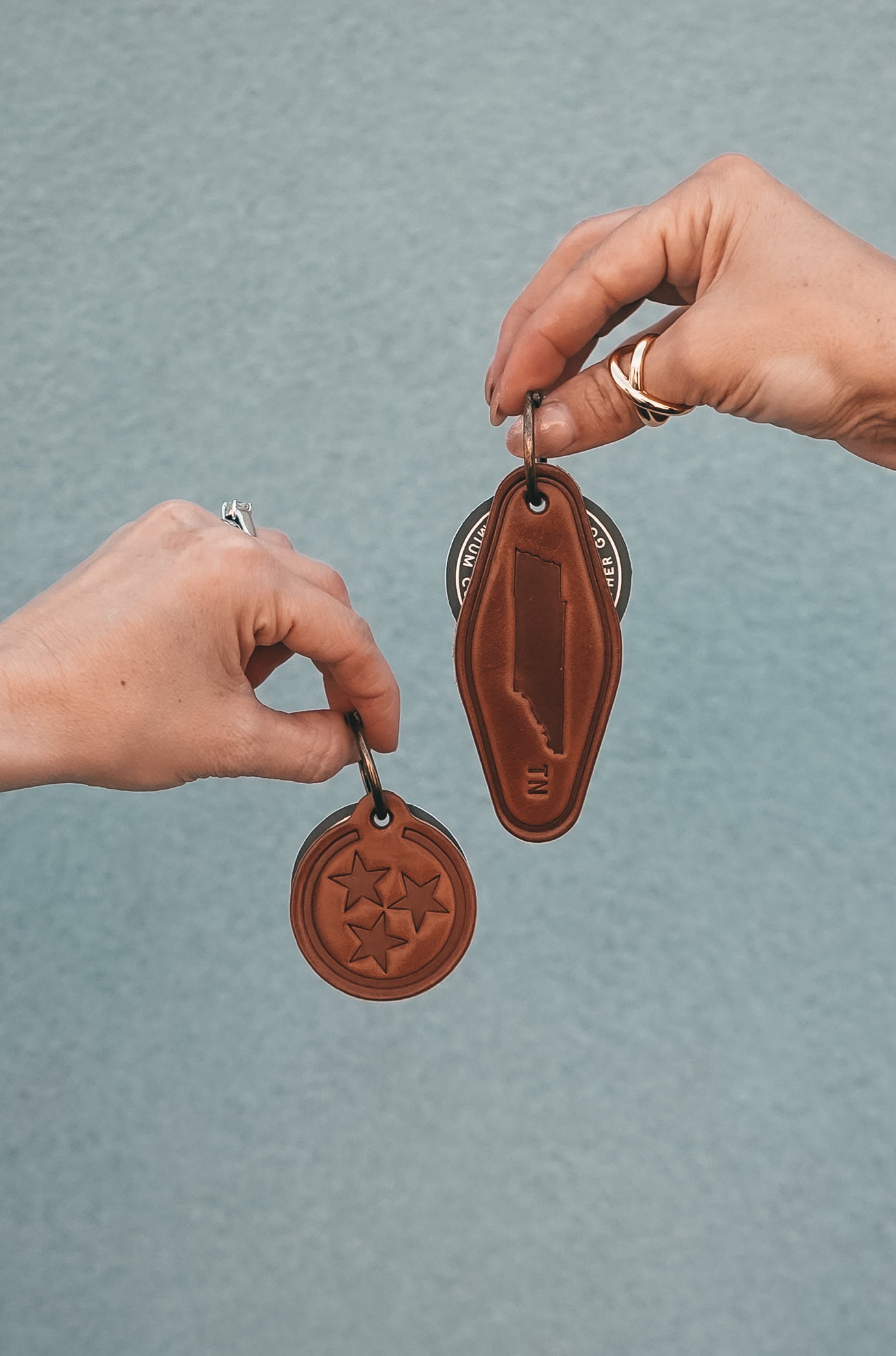 Tri-Star Leather Keychain