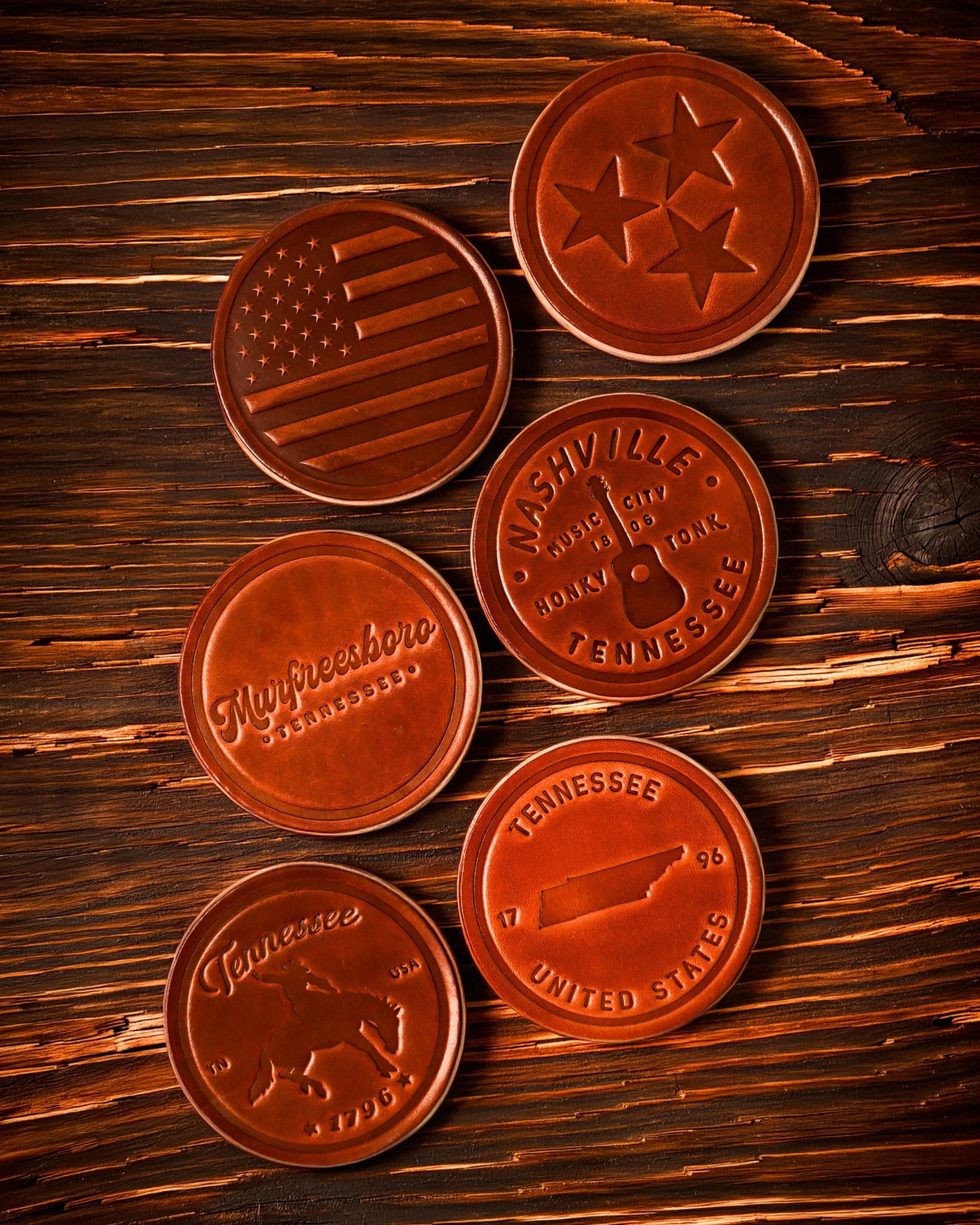 Tennessee Bronco Leather Coaster
