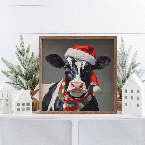 Santa Dairy Cow Mini Sign