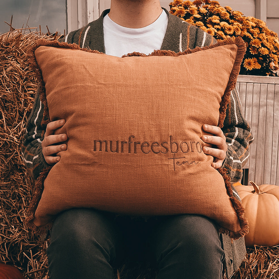 Tone on Tone Fringe Murfreesboro Pillow Large [Rust]