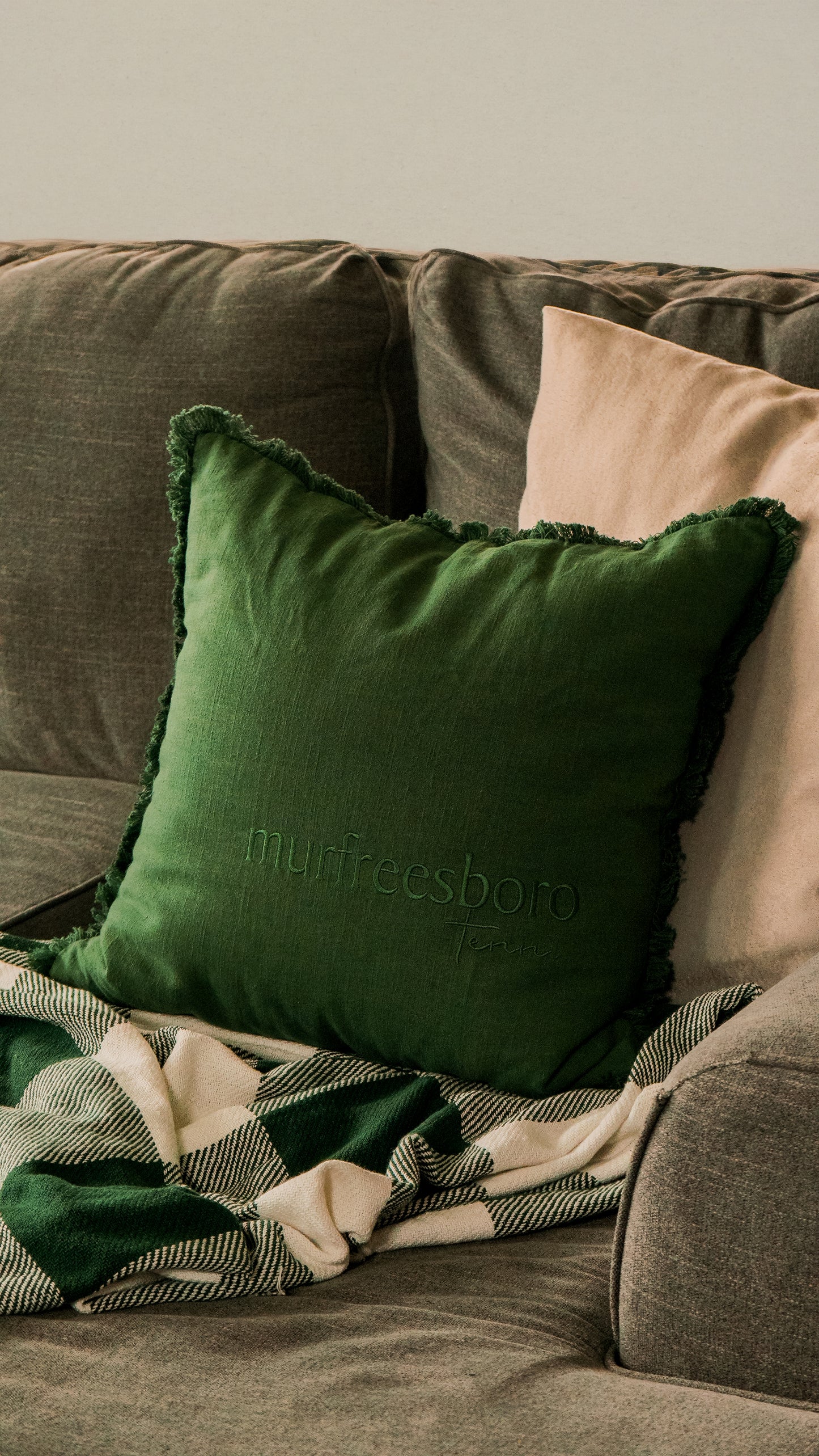 Murfreesboro Fringe Pillow Large [Forest Green]