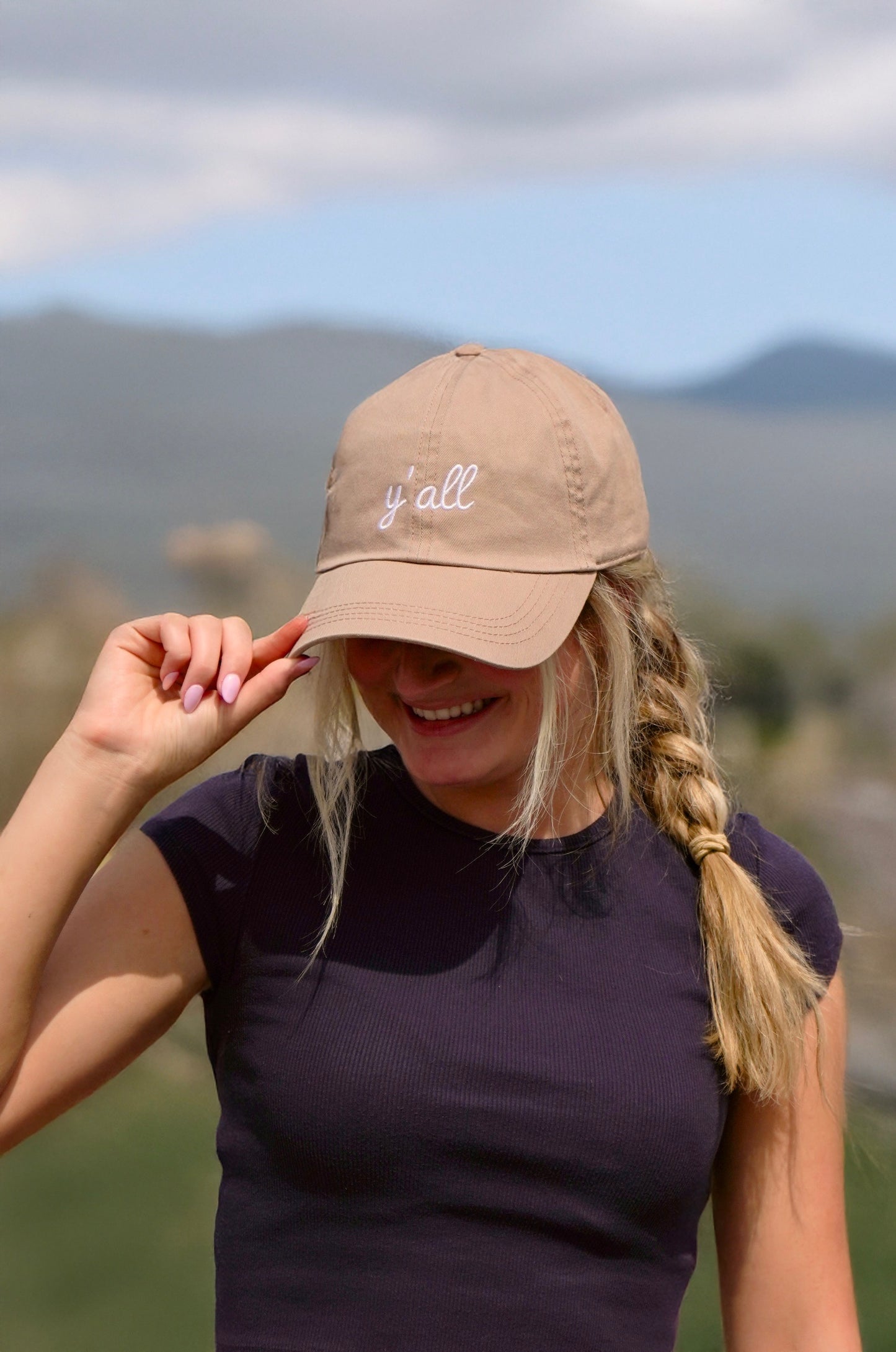 Y'all Script Embroidered Baseball Cap [Taupe]