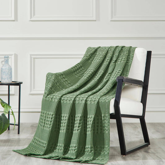 Waffle Weave Throw Blanket [Olive Green]
