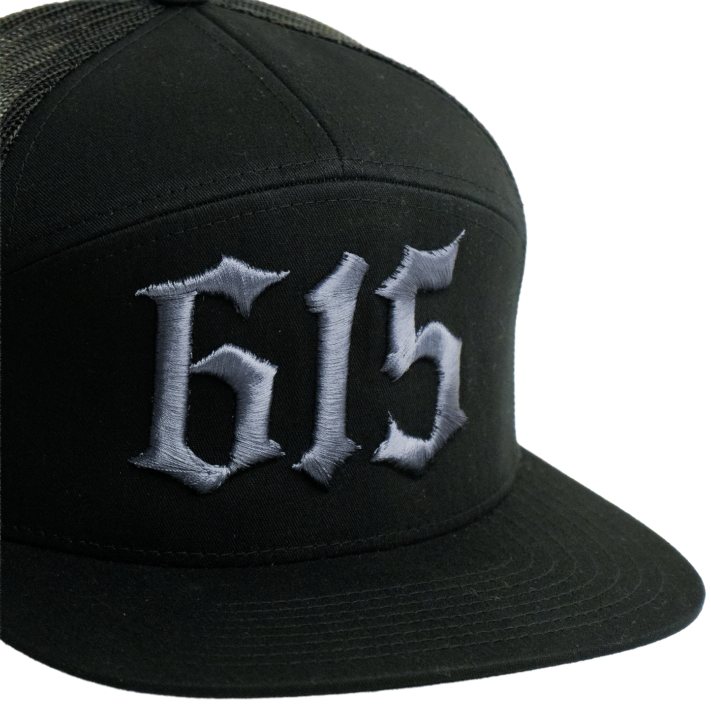 615 7 Panel Trucker Hat [Black w/ Grey]