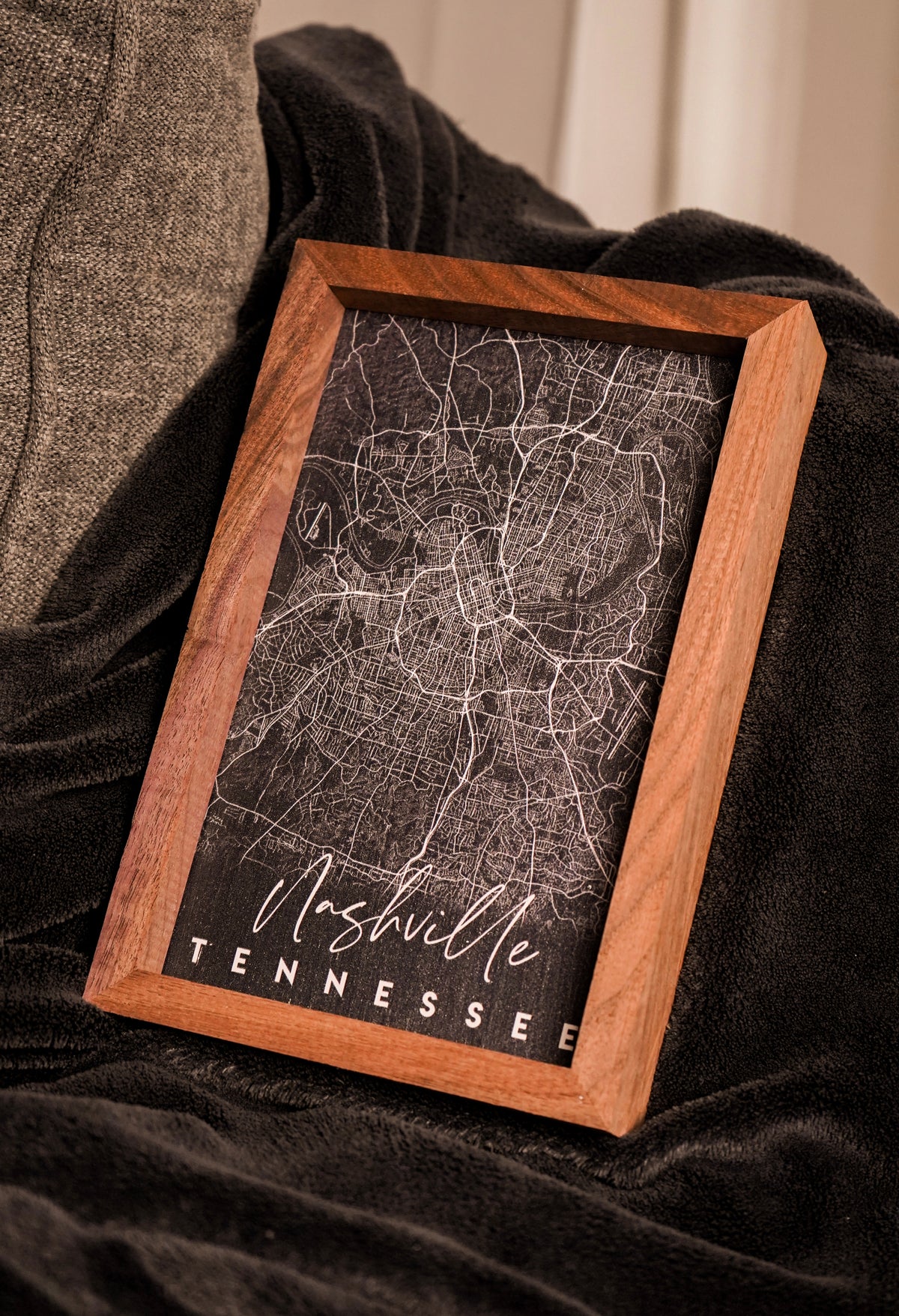 Nashville Coordinates Map Wood Sign [Black]