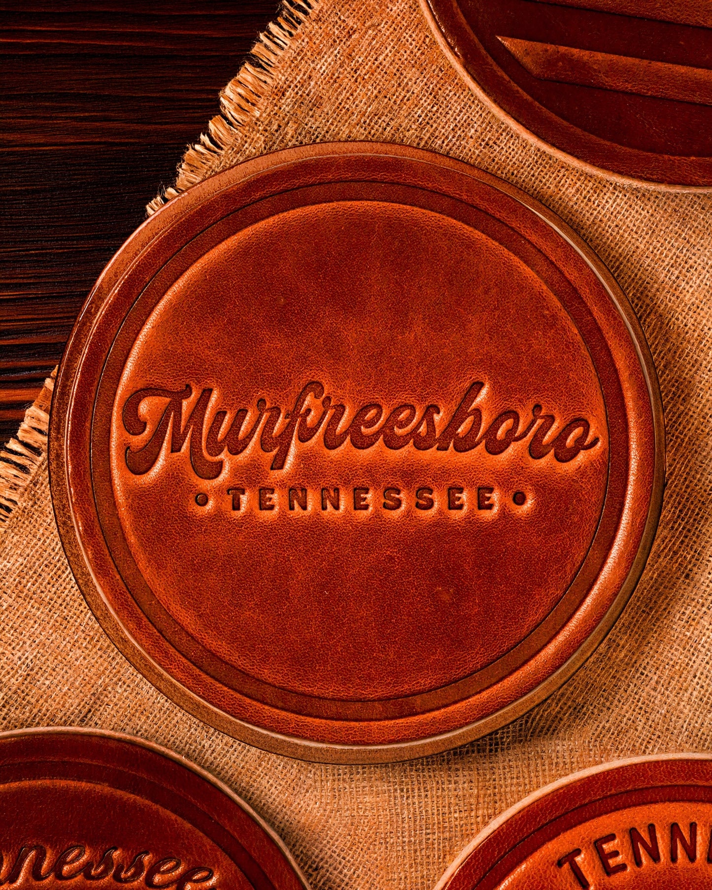 Murfreesboro Script Leather Coaster