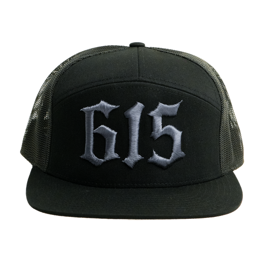 615 7 Panel Trucker Hat [Black w/ Grey]