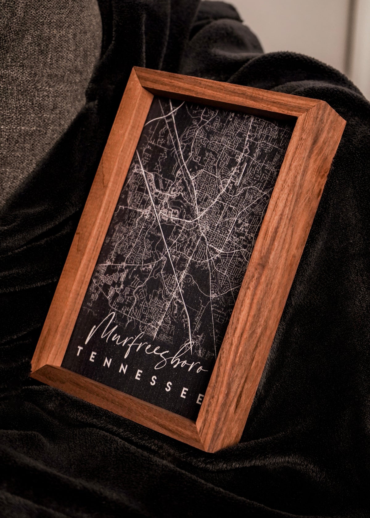 Murfreesboro Coordinates Map Wood Sign [Black]