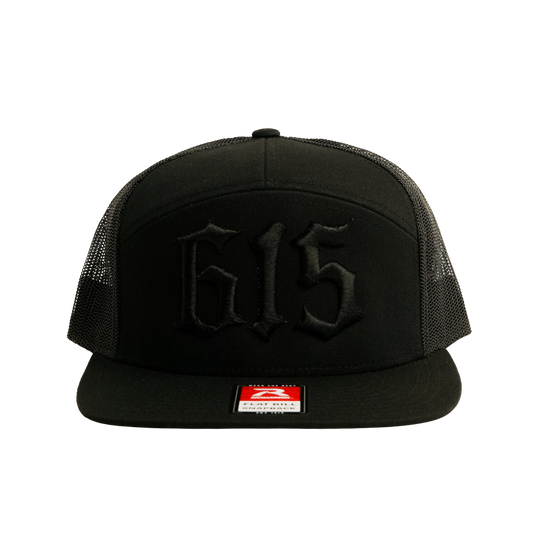 615 7 Panel Trucker Hat [Black w/ Black]